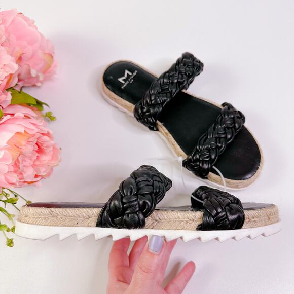 Marc Fisher Jaimee Espadrille Open Toe Slide Sandal Shoes Flats Black 6.5 NEW - Picture 1 of 12